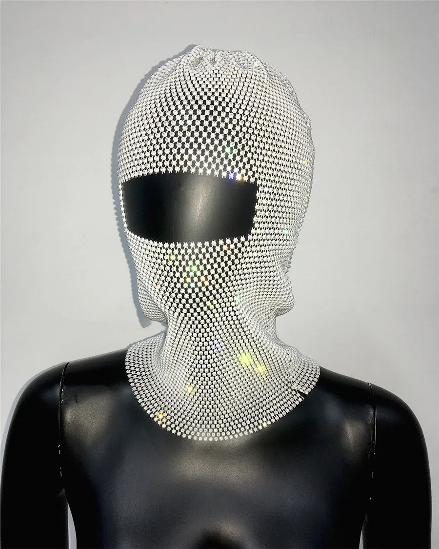 Rave Y2K Sparkly Rhinestone Diamond Balaclava Hat — dettaglio