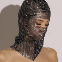 Rave Y2K Sparkly Rhinestone Diamond Balaclava Hat — vista completa