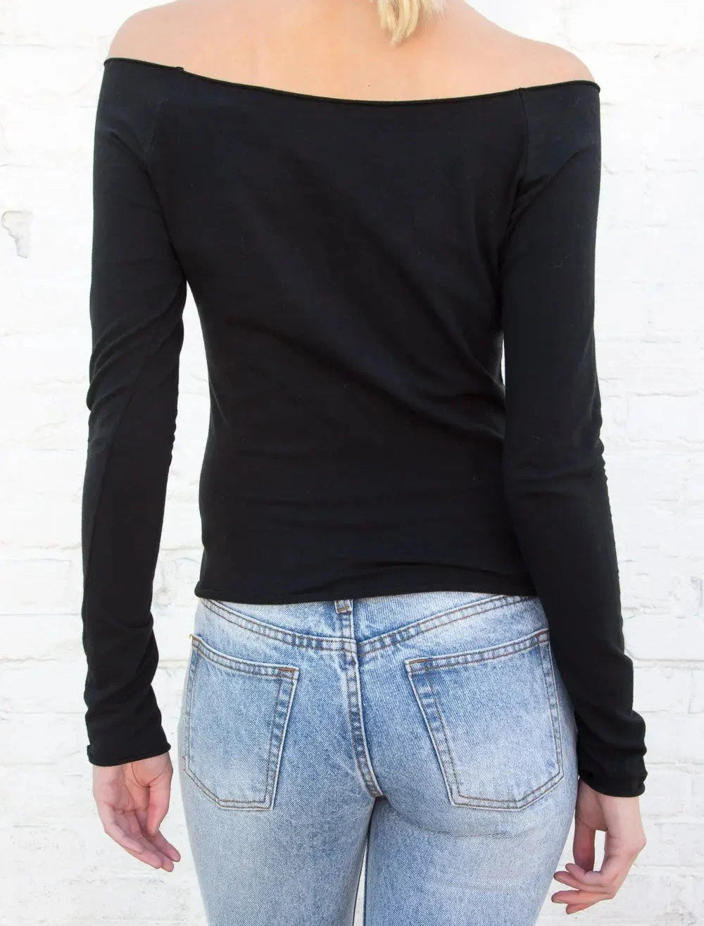 Raw Hem Y2K Slim Cropped Long Sleeve Top — vista posteriore