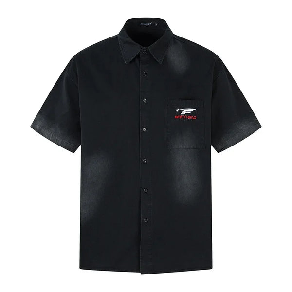 Retro American Embroidered Short Sleeve Work Shirt