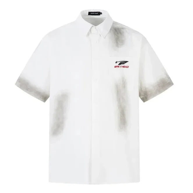 Retro American Embroidered Short Sleeve Work Shirt — vista frontale