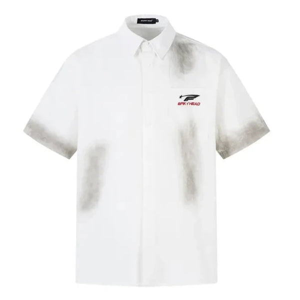 Retro American Embroidered Short Sleeve Work Shirt — vista frontale