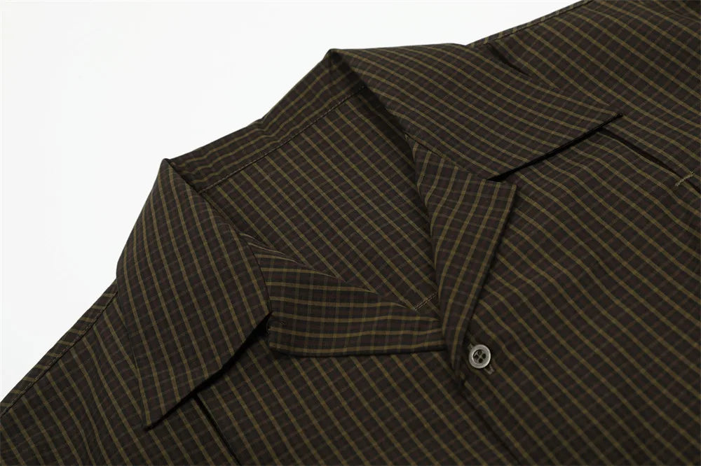 Retro Short Sleeve Plaid Work Shirt — dettaglio della stampa