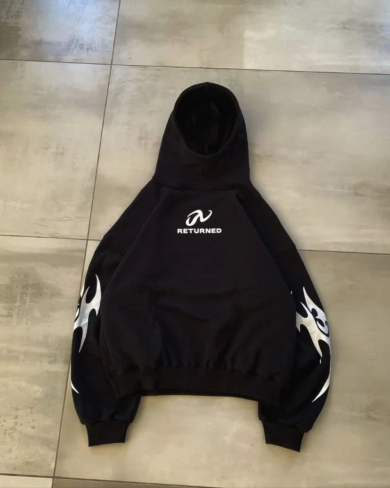 Retro Y2K Flame Print Graphic Hoodie — dettaglio del tessuto