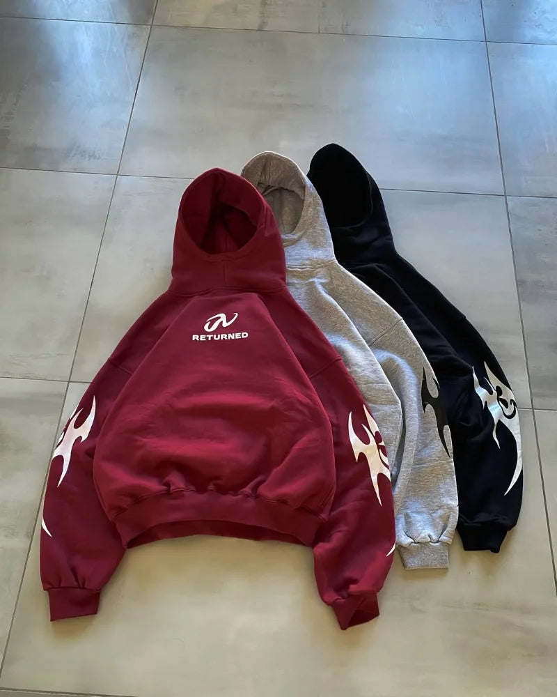 Retro Y2K Flame Print Graphic Hoodie — dettaglio della stampa