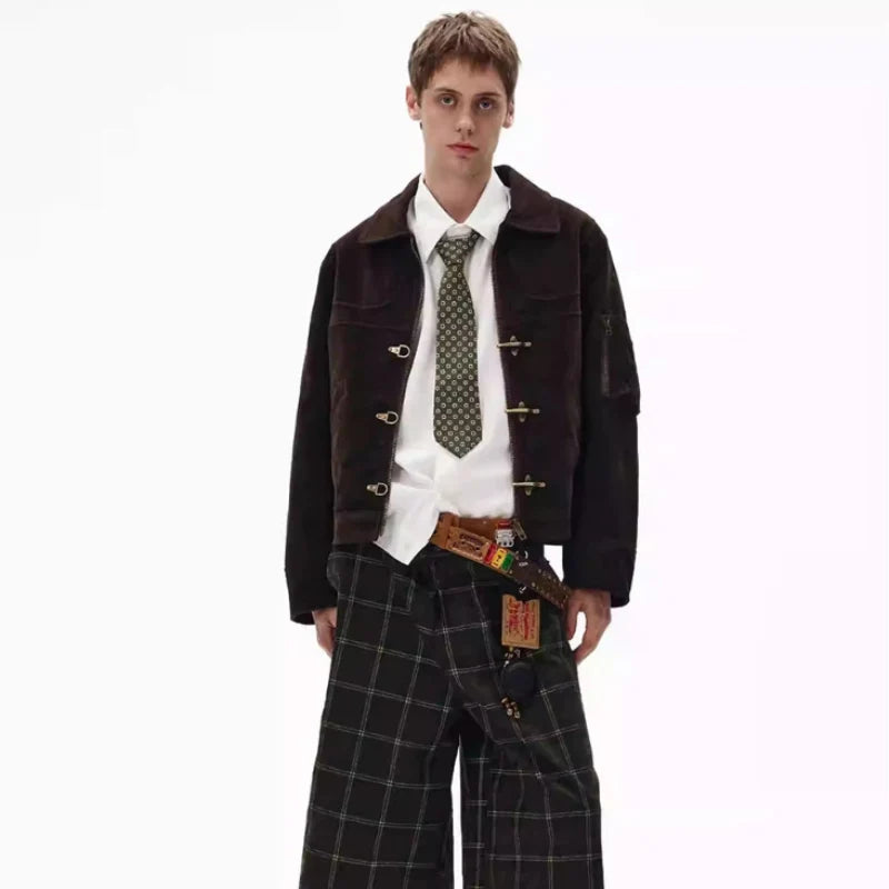 Retro Y2K Spliced Suede Pilot Clip Jacket — in alternativa