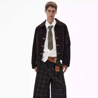 Retro Y2K Spliced Suede Pilot Clip Jacket — in alternativa