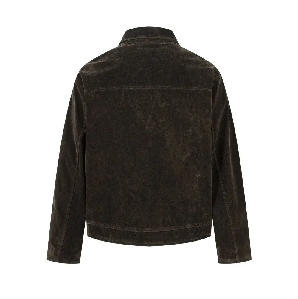 Retro Y2K Spliced Suede Pilot Clip Jacket — dettaglio del tessuto