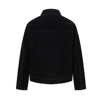 Retro Y2K Spliced Suede Pilot Clip Jacket — vista laterale