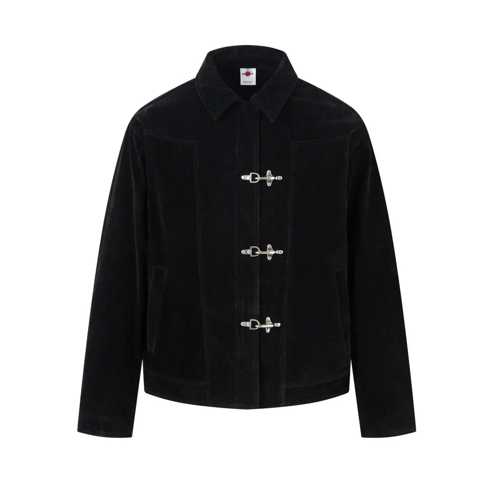 Retro Y2K Spliced Suede Pilot Clip Jacket — vista frontale