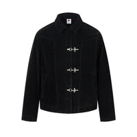 Retro Y2K Spliced Suede Pilot Clip Jacket — vista frontale