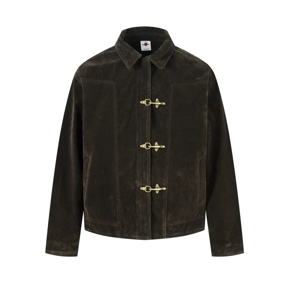 Retro Y2K Spliced Suede Pilot Clip Jacket — vista posteriore