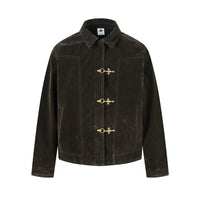 Retro Y2K Spliced Suede Pilot Clip Jacket — vista posteriore