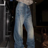 Retro Y2K Studded Wide Leg Low Rise Denim Jeans