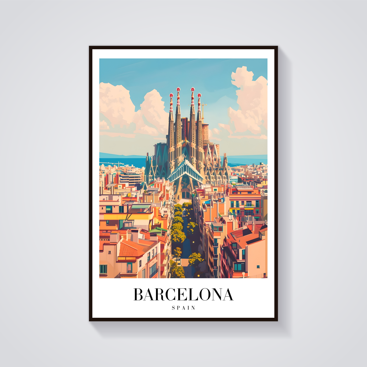 Sagrada Familia Barcelona Vintage Poster — vista frontale