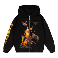 Sanctimonial Justice Y2K Print Zip Up Hoodie — vista frontale