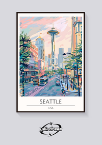 Seattle Space Needle Art Deco Poster — vista posteriore