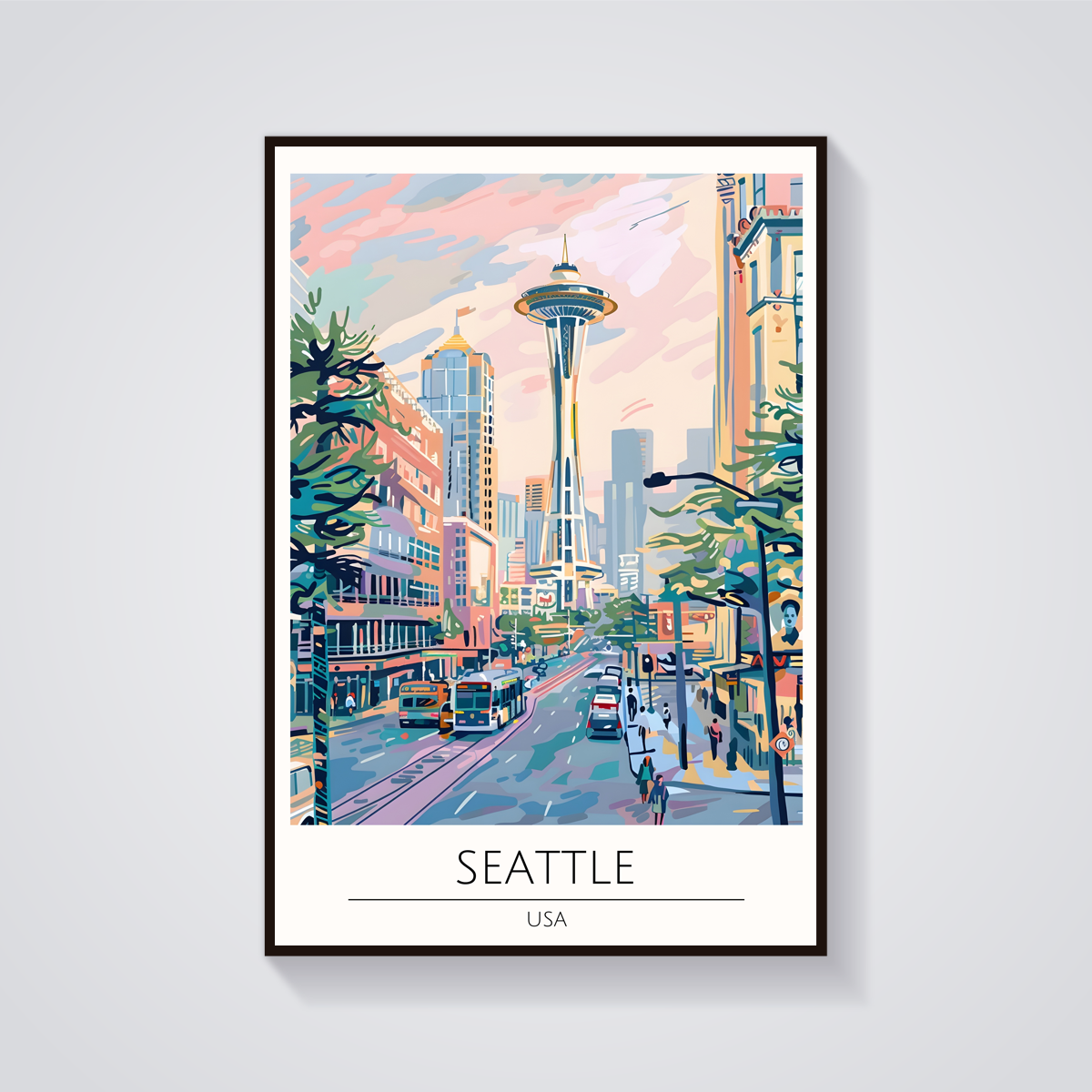 Seattle Space Needle Art Deco Poster — vista frontale