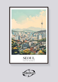 Seoul Tower Vintage Travel Poster — vista posteriore
