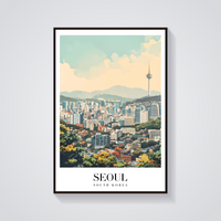 Seoul Tower Vintage Travel Poster — vista frontale
