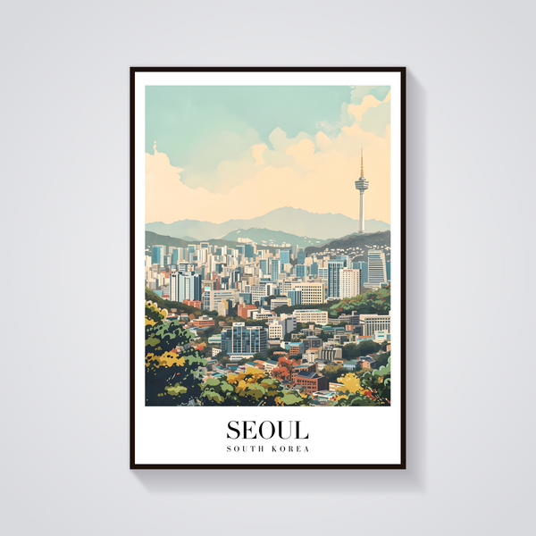 Seoul Tower Vintage Travel Poster — vista frontale