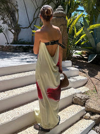 Sexy Strapless Floral Print Maxi Summer Dress — dettaglio del tessuto