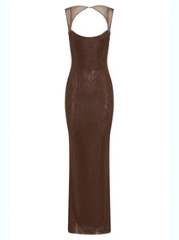 Sexy Y2K Square Collar Mesh Rhinestone Diamond Backless Maxi Dress — vista posteriore