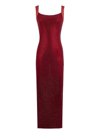 Sexy Y2K Square Collar Mesh Rhinestone Diamond Backless Maxi Dress — dettaglio