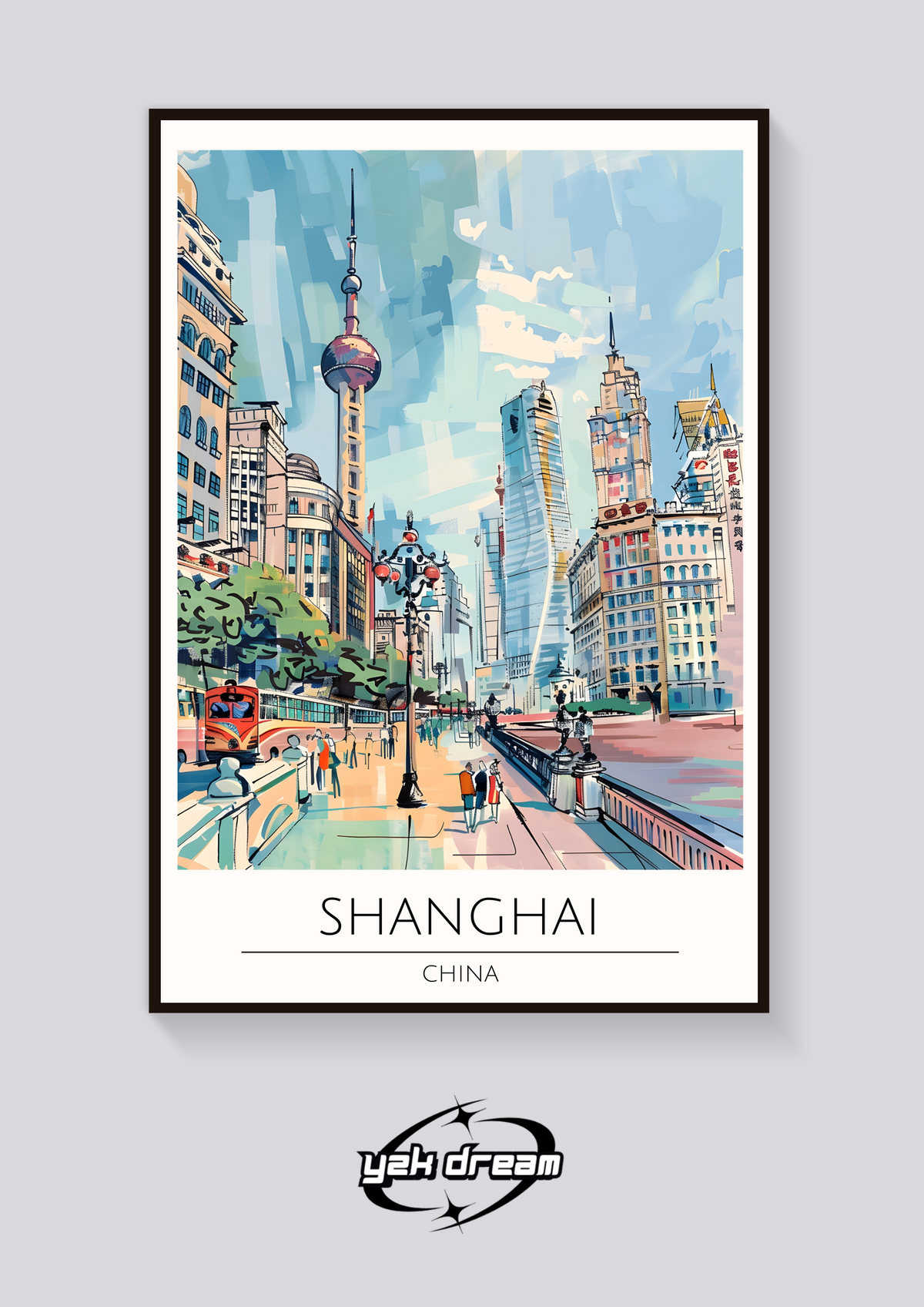 Shanghai Skyline Art Deco Poster — vista posteriore