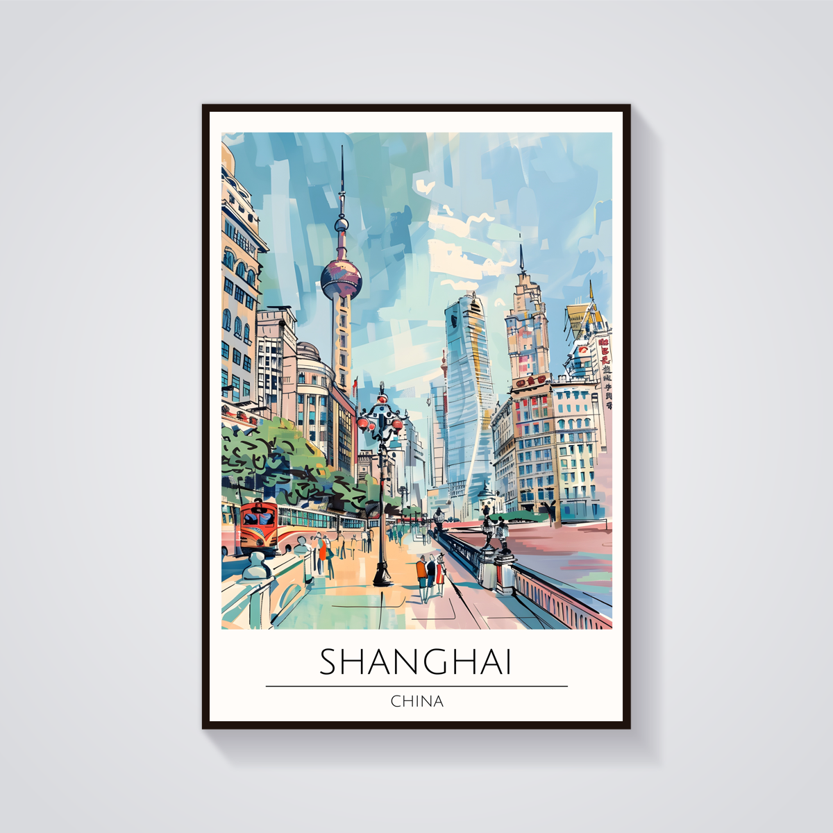 Shanghai Skyline Art Deco Poster — vista frontale