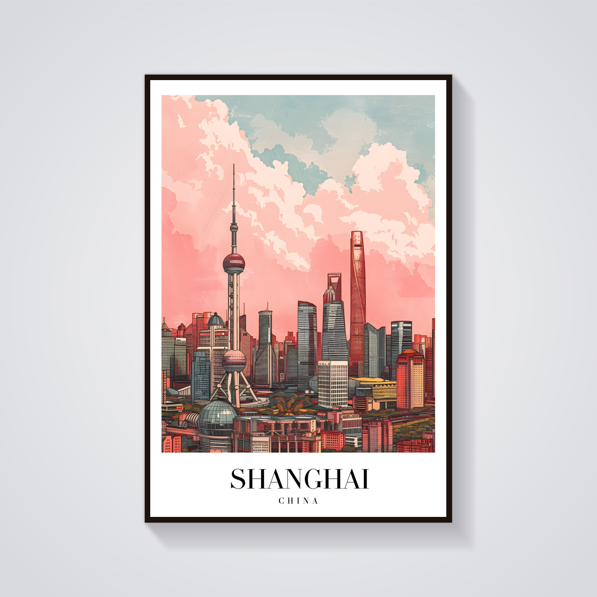 Shanghai Skyline Vintage Poster — vista frontale