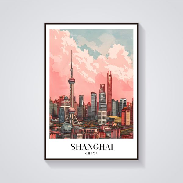 Shanghai Skyline Vintage Poster — vista frontale