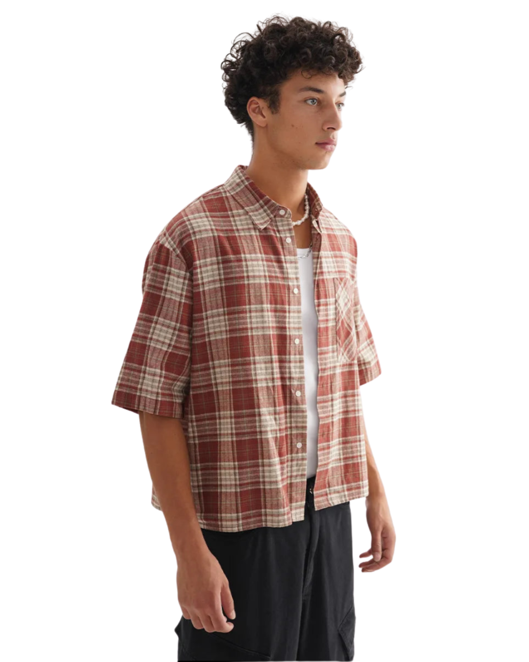Short Plaid Y2K Work Shirt — dettaglio della stampa