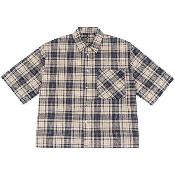 Short Plaid Y2K Work Shirt — vista frontale