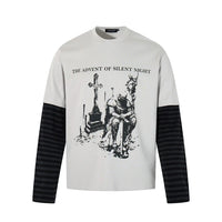 "Silent Knight" Graphic Y2K Mock Layered Long Sleeve Top — vista frontale