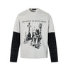 "Silent Knight" Graphic Y2K Mock Layered Long Sleeve Top