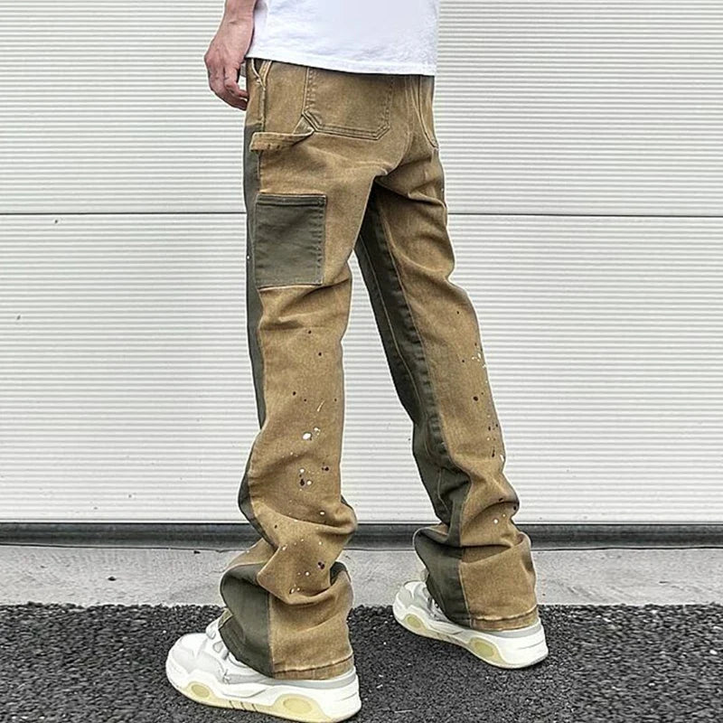 Spliced Speckled Ink Y2K Micro Flare Carpenter Denim Jeans — dettaglio del tessuto