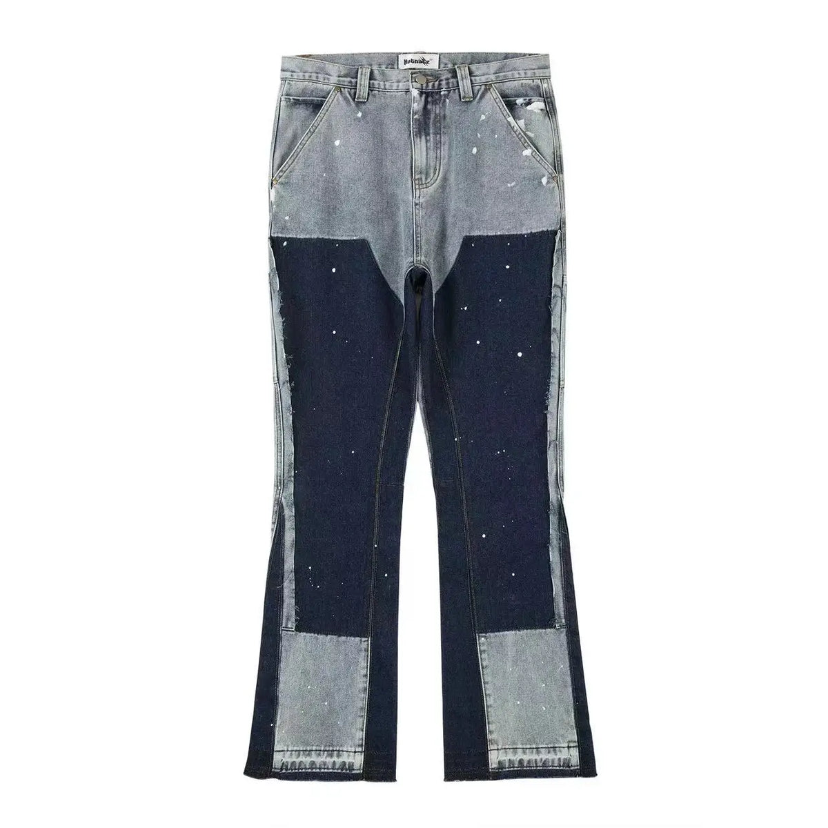 Spliced Speckled Ink Y2K Micro Flare Carpenter Denim Jeans — vista posteriore
