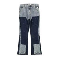 Spliced Speckled Ink Y2K Micro Flare Carpenter Denim Jeans — vista posteriore