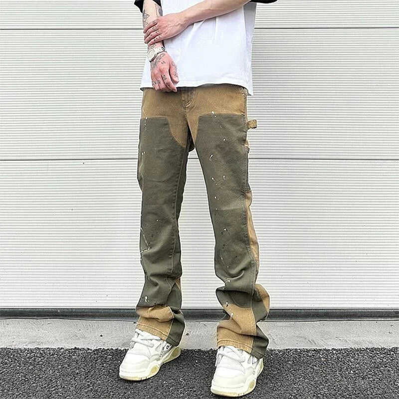 Spliced Speckled Ink Y2K Micro Flare Carpenter Denim Jeans — vista laterale