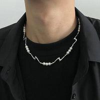 Splicing Lightning Imitation Pearl Necklace & Bracelet — vista laterale