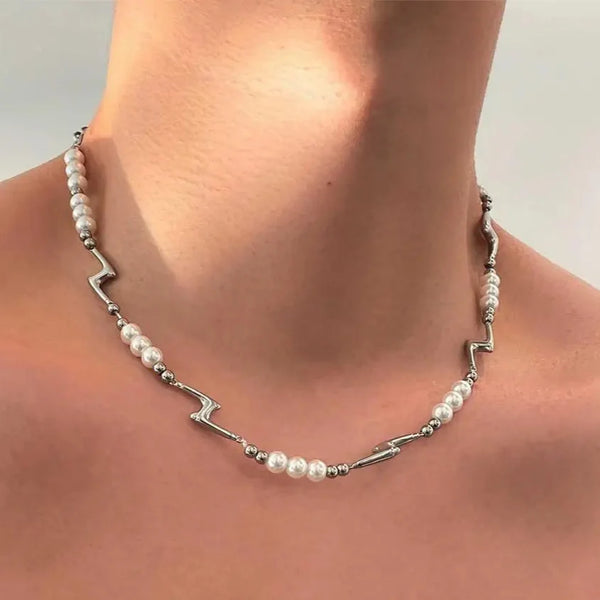 Splicing Lightning Imitation Pearl Necklace & Bracelet — vista frontale