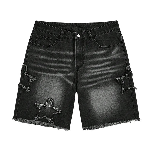 Star Embroidered Y2K Baggy Washed Shorts Jorts — vista frontale
