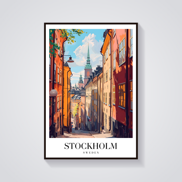 Stockholm Street View Vintage Poster — vista frontale