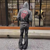 Streetwear Y2K Contrast Stitch Skinny Flared Jeans — dettaglio