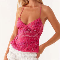 Summer Y2K Sequin Rhinestone Halter Cami Crop Top — vista laterale