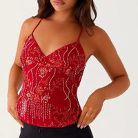 Summer Y2K Sequin Rhinestone Halter Cami Crop Top — in alternativa