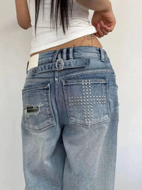 Summer Y2K Washed Distressed Baggy Rhinestone Jeans — dettaglio della stampa