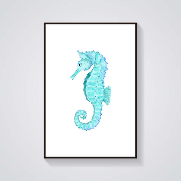 Teal Seahorse Watercolor Poster — vista frontale