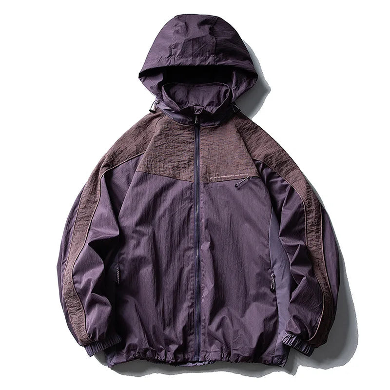 Unisex Y2K Baggy Outdoor Splice Design Hooded Waterproof Jacket Coat — vista frontale